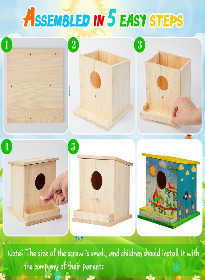Liliful 4 Pack DIY Wooden Birdhouse Kit Outdoor Hanging DIY Birdhouse for Kids Unfinished Wooden Arts and Craft with Paints and Paintbrushes for Christmas Arts Crafts Gift - Image 4
